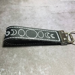 Moon Phases keychain Black White Key fob backpack clip