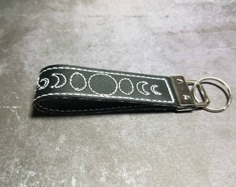 Moon Phases keychain Black White Key fob backpack clip