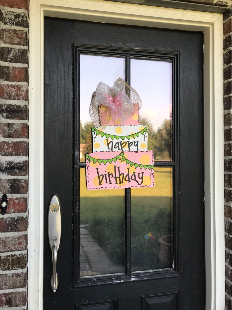 Metallic Girl/'s birthday door hanger. Happy Birthday Wooden Door Hanger Pink Gold