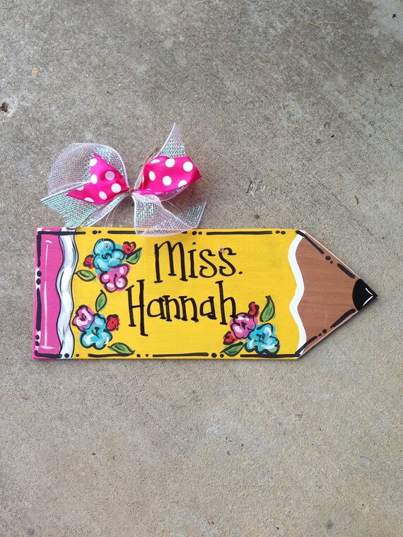Monogrammed Teachers Pencil Wooden Door Hanger Teacher Etsy