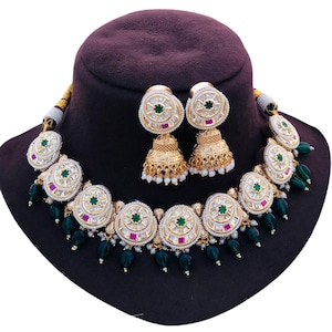 Designer Choker necklace,Polki necklace Kundan,wedding necklace for women/girls/Rajwadi Jewelry/indian wedding set