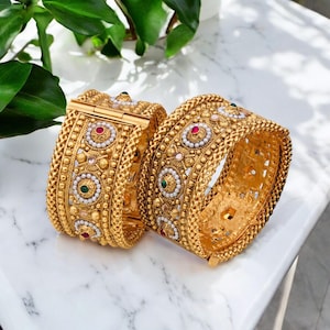 Rajwadi Polish Openable Kada Bridal Bangles/Kundan kada/Gold kada/Openable Bangle/Indian wedding Jewelry/Hand accessory