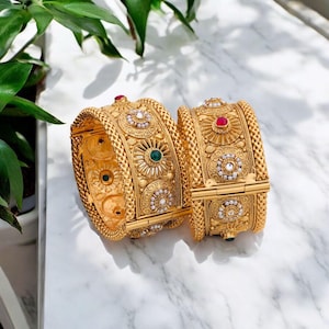 Rajwadi Polish Openable Kada Bridal Bangles/Kundan kada/Gold kada/Openable Bangle/Indian wedding Jewelry/Hand accessory