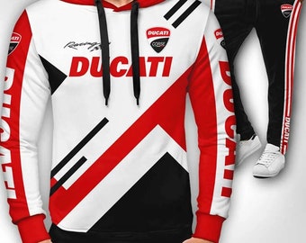 Ensemble sweat à capuche et pantalon de course Ducati Corse - Design emblématique rouge et blanc