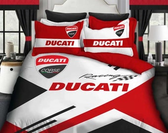 Parure de lit Ducati Corse Racing : housse de couette et taies d'oreiller rouges et blancs audacieux