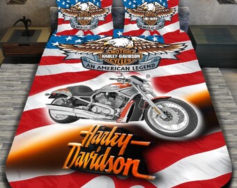 Harley-Davidson ""American Legend"" Bettwäsche Set: Bettbezug und Kissenbezüge mit Vaterländischen Design."