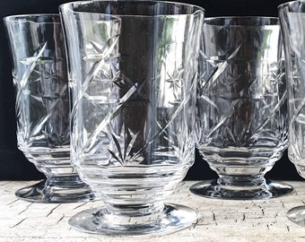 Delicate Vintage, Etched, Footed Glasses, Set of 5