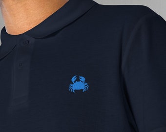 Unisex pique polo shirt embroidered blue crab