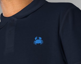 Polo piqué unisex bordado cangrejo azul