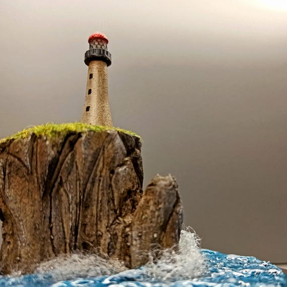 Lighthouse on the Cliff Glass Ball Diorama - Etsy