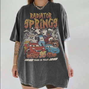 Vintage Disney Cars Radiator Springs Halloween Shirt, Radiator Springs Trunk Or Treat Tee, Lightning McQueen Mater Spooky Disney Pixar Shirt Pepper/Dark Heather