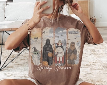 Star Wars Halloween Shirt, Fall Star Wars Shirt, Galaxy Halloween Shirt, Spooky Season Grogu Tee, Darth Vader Luke Skywalker Chewbacca Shirt