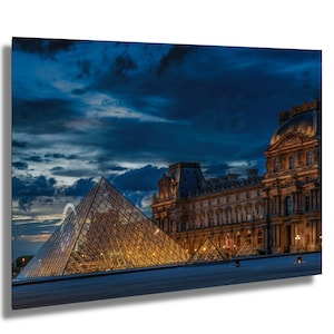 Louvre Pyramid Wall Art - Paris Sunset Photography Illuminated Glass Pyramid Decor