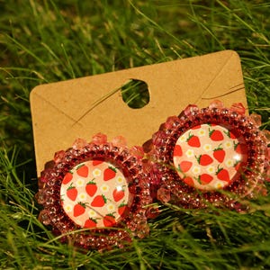 Beaded strawberry stud earrings