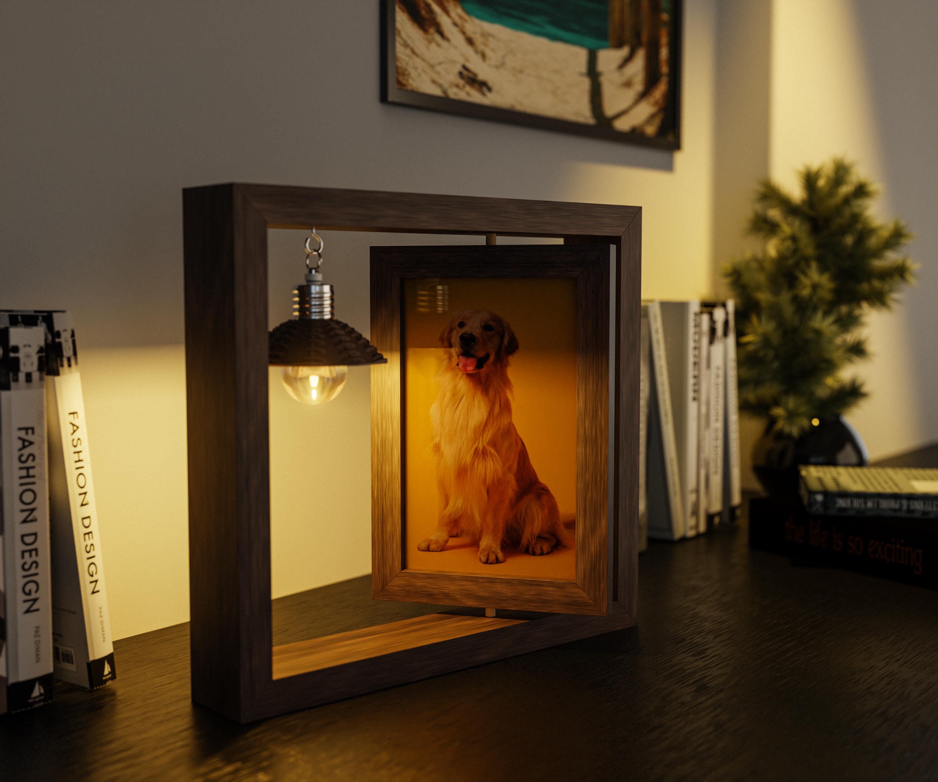 Custom Pet Frame Memorial Wood Frame Dog Cat Memorial Photo Frame with Light Personalized Pet Loss Frame Wooden Vintage Frame for Memory
