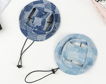 Denim Dog Bucket Hat: Adjustable Pet Sun Protection