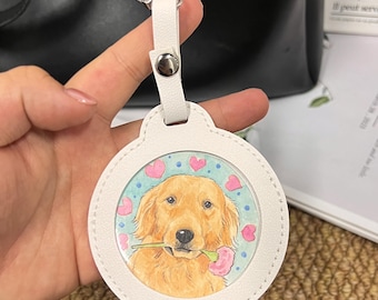Hand Painted Pet Portrait Bag Charm Custom Dog Cat Guinea Pig Animal Memorial