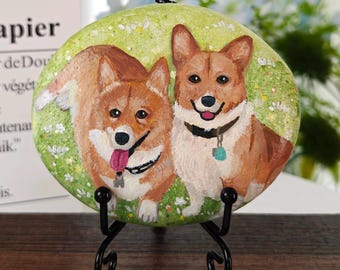 Retrato de mascota pintado a mano en piedra: Piedra conmemorativa personalizada para gatos y perros