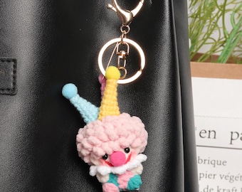 Handmade Clown Bag Pendant Crochet Clown Bag Charm Cute Clown Keychain Pink Crochet Clown Bag Ornament Accessories Personalized Gift for Her
