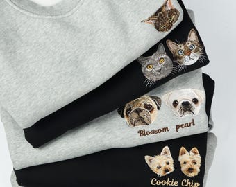 Sudadera de cuello redondo con retrato de mascota bordado personalizado, obsequio conmemorativo personalizado para mascotas, camiseta para perro personalizada, sudadera para gato personalizada, regalo para mamá perruna