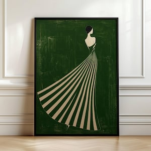 Green Abstract Woman Stripped Dress Wall Art Feminine Poster Contemporary Artwork Minimal Print Elegant Stylish Woman Art Print Digital