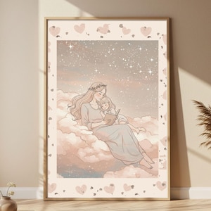 Mother and Daughter Wall Art – Mom and Girl Print – Nursery or Kids Room Decor – Digital Download – Family Bond Poster – Gift for Her