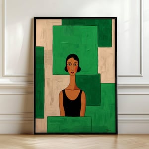 Green Abstract Woman Art Print: Minimalist Feminine Artwork (Digital Download)
