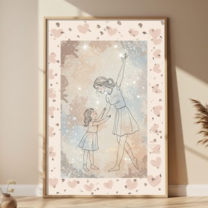 Mother Daughter Wall Art  Mom and Girl Print Nursery Kids Room Decor Digital Download Family Bond Poster Gift for Her First Birthday Child