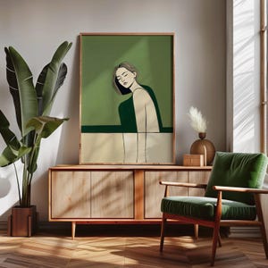 Green Abstract Woman Large Wall Art People Contemporary Artwork Minimalist Print Living Room Woman Wall Art Print Digital Download