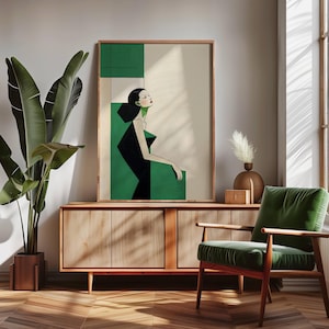 Green Minimal Woman Art Print: Abstract Feminine Room Decor (Digital Download)