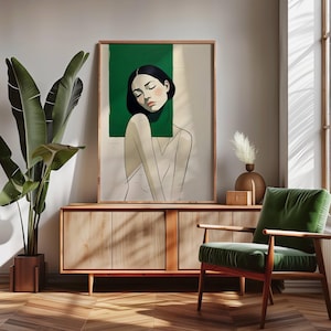 Green Abstract Woman Large Wall Art People Contemporary Artwork Minimalist Print Living Room Woman Wall Art Print Digital Download
