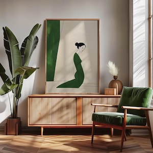 Green Abstract Woman Art Print: Minimalist Feminine Poster (Digital Download)