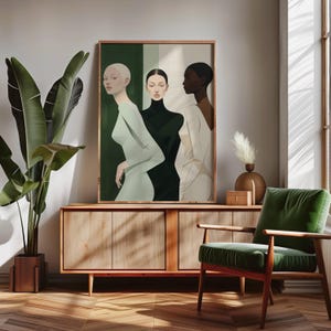 Green Modern Women Minimal Art Contemporary Abstract Woman Artwork