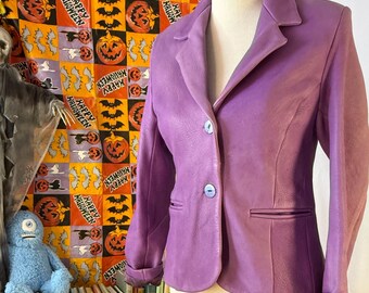 Vintage Purple Leather Blazer Jacket – Pioneer Leather, Button Front, Size S, 80s 90s Style