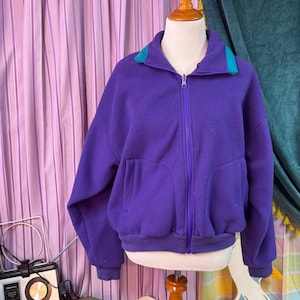 Vintage 90-tals Cabin Creek Fleece – Blågrön & Lila, Storlek M, Dragkedja, Storleksöverdragen Bekväm Passform