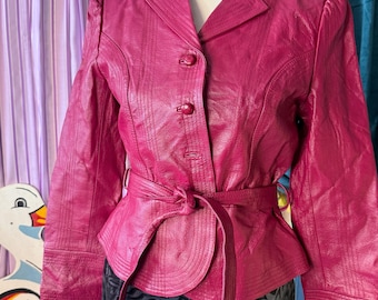 Vintage Metro Style Fuchsia Pink Lederjacke Damen Größe 8