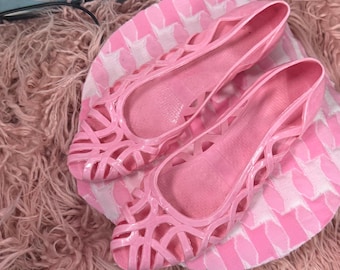 Vintage Pink Jelly Sandals - Size 8 - Summer Festival Flats