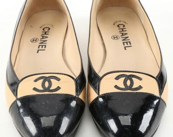 Vintage Chanel svarta och beige ballerinaskor från 2000-talet - storlek 38 7.5