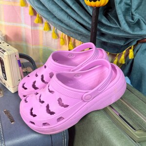 Purple / Pink Bat Clogs - Size 8 - Trick Treat on Straps - Summerween