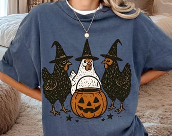 Halloween Gothic Chickens PNG, Witch Hat Clipart, Spooky Digital Download