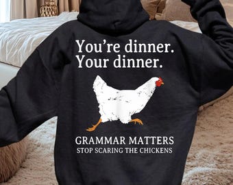 Grammatica is belangrijk, stop met kippen bang te maken (PNG), grappige sarcastische digitale download voor kippenliefhebbers