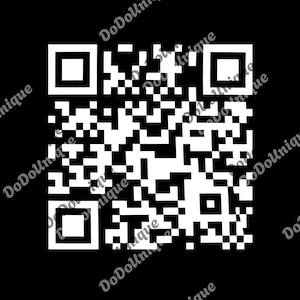 May include: A black and white QR code with a square pattern. The code is set against a black background. The text "DoDoUnique" is diagonally repeated across the image.
