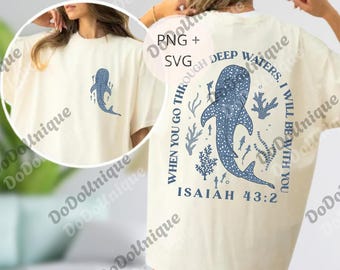Retro When You Go Through Deep Waters png, Trendy Summer Digital File, Aesthetic Beach png, Whale Shark, Bible Verses, Mother's Day