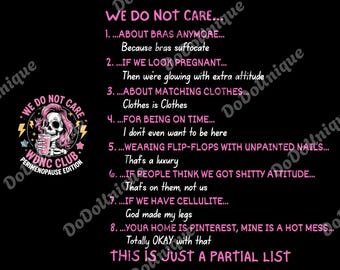 WDNC We Do Not Care Club png, Menopause Funny png, Gen X Don't Care png, Perimenopause Trending png