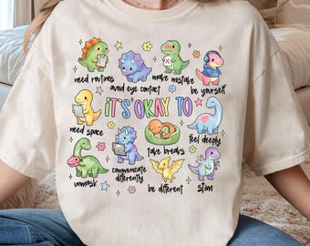 It's Okay To Neurodiversity Dinosaur PNG, Kawaii Autism Awareness Digital Download