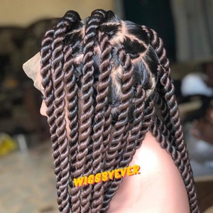 Jumbo gevlochten gevlochten pruik met twistbox. volledige kanten vlechten. grote Senegalese twist voor elke dag. Colour 33 twist gevlochten pruik. pruik voor haar.