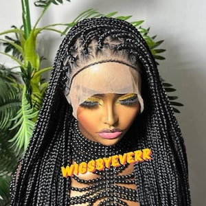 Box braided wig. corn row braids wig for black.  women.gift for women.  goddess braids. free shipping. knotless braids . wig for black women