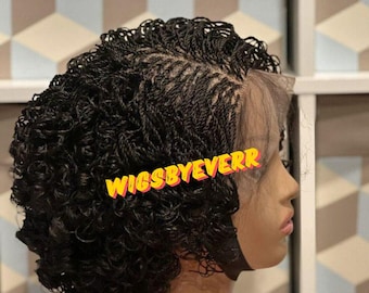 Glueless Braided Wig: Black Short Curly Micro Twist Lace Frontal