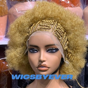 Gold Afro Braided Wig. Zizard Afro Braided Wig. Hand Made Afro Wig Made With 13by6 Frontal.
