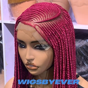 Bg Color Cornrow Braided Wig Full Lace, Brown Lacefront Synthetic Colored Braids Blackwomen Wig, Glueless Ghana Weaving Feedin Cornrows Wig.